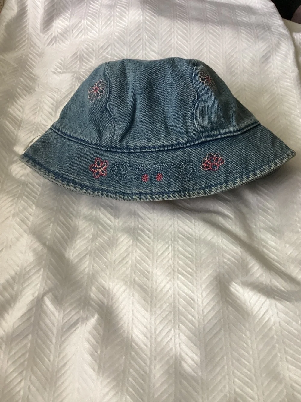 Vintage GYMBOREE Butterflies & Flowers Embroidery Denim Bucket Sun Hat S/M 3-4